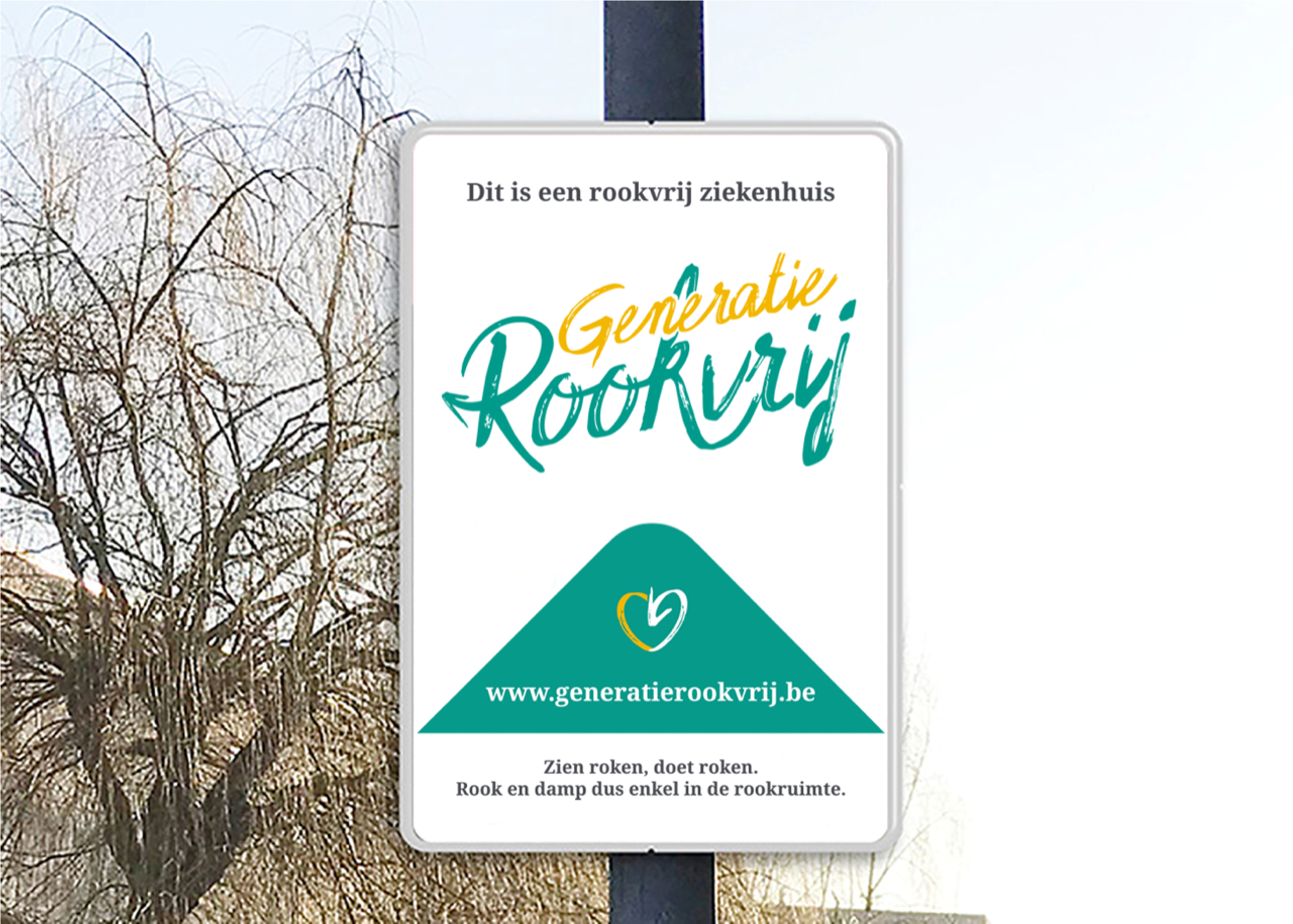 Verkeersbord met beugel Rookvrij Ziekenhuis (zonder i.s.m.)